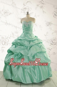 2015 Luxurious Apple Green Quinceanera Dress with Beading and Pick Up