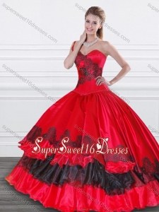 Exquisite Applique Red and Black Quinceanera Dress in Organza and Taffeta