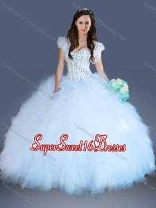 Really Puffy Light Blue Quinceanera Dress with Beading and Ruffles
