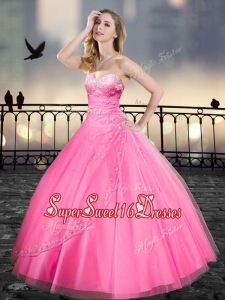 Really Puffy Pink Quinceanera Gowns with Beading and Appliques