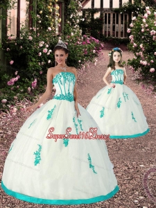 New Arrival Appliques Princesita Dress in White and Turquoise
