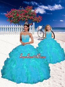 2015 Fashionable Appliques and Beading Princesita Dress in Aqua Blue