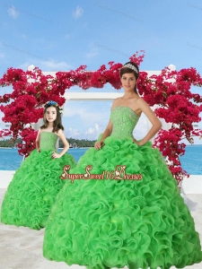Green Beaded Decorate Organza Princesita Dress with Ruffels