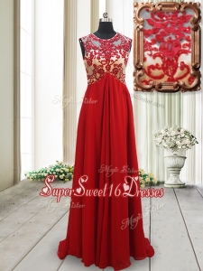 New Arrivals Applique Scoop Brush Train Red Dama Dress with Open Back
