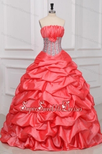 Strapless Sequins and Pick-ups Long Quinceanera Dress in Watermelon
