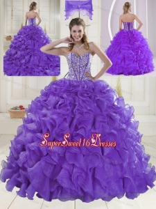 Pretty Sweetheart Brush Train Beading Quinceanera Dresses in Purple