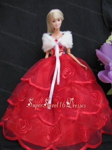 Embroidery Red Organza Ball Gown Gown For Barbei Doll