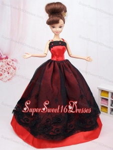 New Beautiful Black and Red Handmade Party Clothes Fashion Dress For Noble Barbie