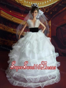 So Beautiful Princess Handmade White V-neck Wedding Dress For Barbie Doll