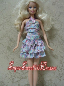 Beautiful Printing Short Colorful Barbie Doll Dress