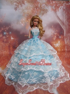 Sweet Lace Over Skirt to Light Blue Barbie Doll Dress