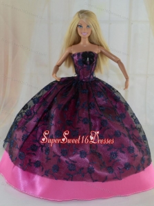 Elegant Ball Gown Party Clothes Lace Black and Hot Pink Barbie Doll Dress