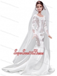 Elegant Handmade White Barbie Satin Wedding Dress For Barbie Doll