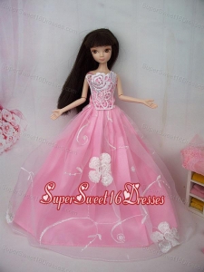 Fashionable Embroidery Pink Princess Barbie Doll Dress