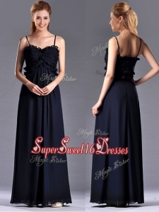 2016 Simple Empire Straps Chiffon Ruching Navy Blue Dama Dress for Holiday