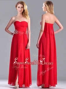 Beautiful Sweetheart Chiffon Ruched Red Dama Dress in Ankle Length