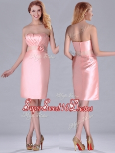 Short Strapless Knee Length Pink Dama Dress with Hand Crafted and Beading