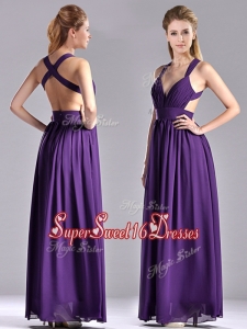 New Style Purple Criss Cross Dama Dress with Ruched Decorated Bust