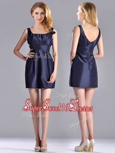 New Style Square Handcrafted Flower Short Dama Dress in Navy Blue