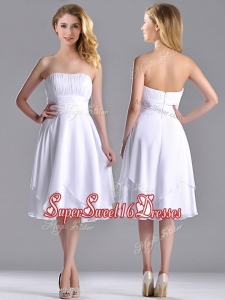 New Style Strapless Chiffon White Dama Dress with Ruched Decorated Bust