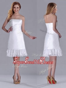 New Style Strapless White Short Dama Dress in Lace and Satin