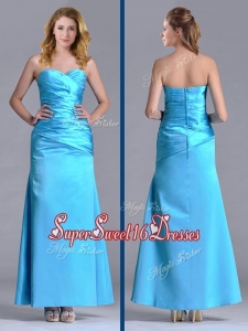 New Style Sweetheart Aqua Blue Ankle Length Dama Dress in Taffeta