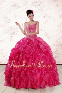 2015 Beautiful Spaghetti Straps Beading Quinceanera Dresses in Hot Pink