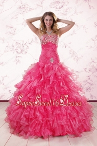 2015 Top Seller Sweetheart Hot Pink Quinceanera Dresses with Ruffles