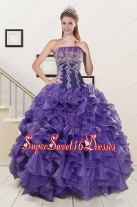 2015 Perfect Purple Sweet 15 Dresses with Appliques and Ruffles