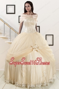 Elegant and Custom Made Appliques 2015 Champagne Quinceanera Dress with Wraps