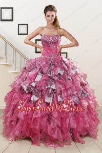 Custom Made Beading Hot Pink Sweet 15 Dress with Leopard