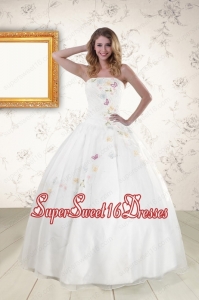 Pretty White Strapless Embroidery 2015 Sweet 16 Dresses