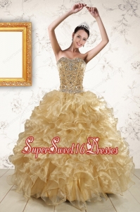 2015 Luxurious Ruffles and Beaded Quinceanera Dresses in Champagne