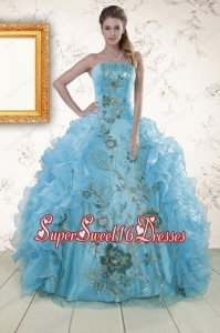 New Style Appliques 2015 Quinceanera Dresses in Baby Blue