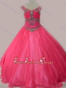 Cute Beaded Bodice Zipper Up Little Girl Pageant Dress in Hot Pink