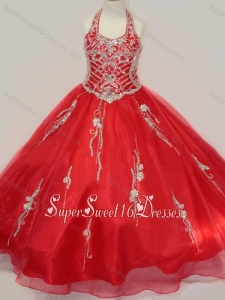 Lovely Organza Halter Top Beaded Little Girl Pageant Dress in Red