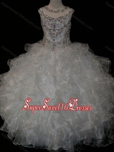 Princess Ball Gown Scoop Beaded Bodice Lace Up Little Girl Pageant Dress in White