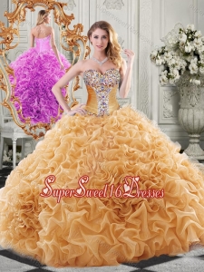 Exclusive Organza Champagne Simple Sweet Sixteen Dress with Beading and Ruffles