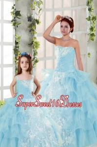 2015 Elegant Appliques and Ruffles Princesita Dress in Baby Blue