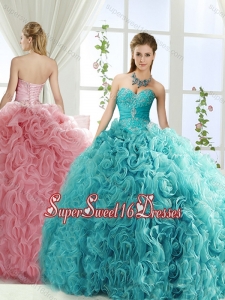Beaded and Applique Big Puffy Detachable Quinceanera Skirts in Aqua Blue