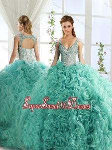 Sexy Deep V Neck Mint Detachable Quinceanera Skirts with Beading and Appliques