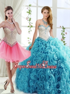 Simple Rolling Flowers Detachable Sweet Sixteen Dresses with Brush Train