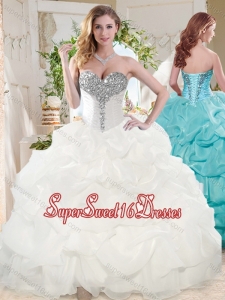 White Ball Gowns Beaded and Bubbles Quinceanera Dress with Sweetheart