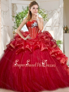 Discount Tulle Beaded and Ruffled Sweet 16 Dress in Red