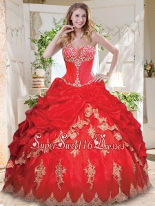 Luxurious Applique and Beaded Red Sweet Sixteen Dress with See Through Sweetheart