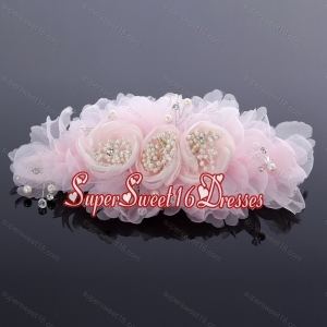 Elegant Imitation Pearls Pink Hair Ornament for Wedding