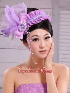 Lavender Headpiece For Party Pearl Feathers