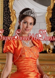 2015 Luxurious Short Sleeves and Open Front Quinceanera Jacket in Orange