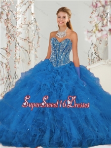 2015 Affordable Beading and Ruffles Modest Sweet Sixteen Dresses