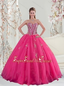 2015 Sweetheart Hot Pink Sequins and Appliques Military Ball Dresses
